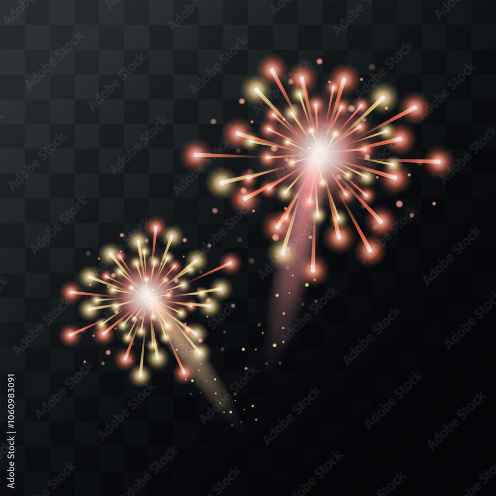 Naklejka premium colored fireworks sparkling for Happy New Year, XMas celebrations greeting cards, posters and banners