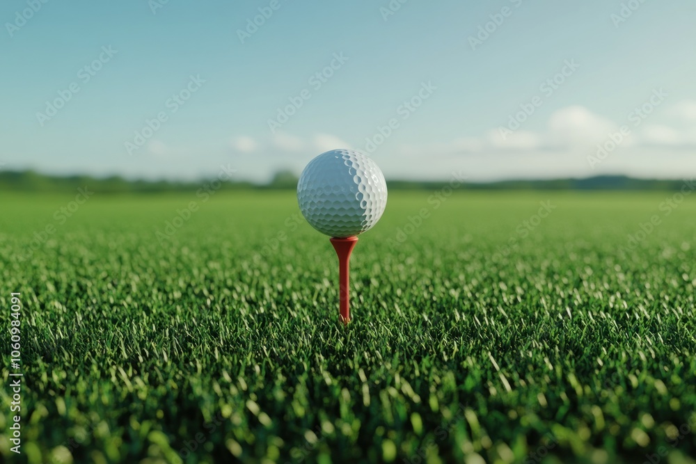 Golf Ball on Tee in Lush Green Grass Landscape Golf Ball on Tee in Lush Green Grass Landscape
