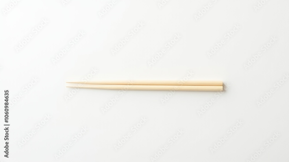 Obraz premium Pair of wooden chopsticks arranged on a white background, showcasing a minimalist style. Everyday things for dining.