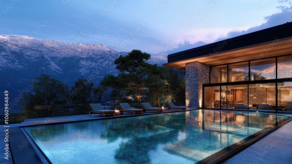 Fototapeta premium Modern Villa with Mountain View
