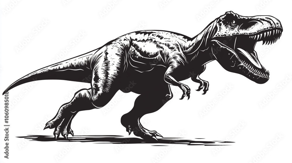 Fototapeta premium Black and White T Rex Dinosaur Illustration