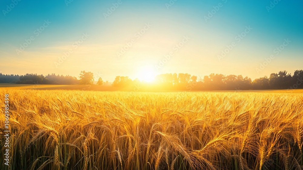 Obraz premium Golden Wheat Field at Sunset