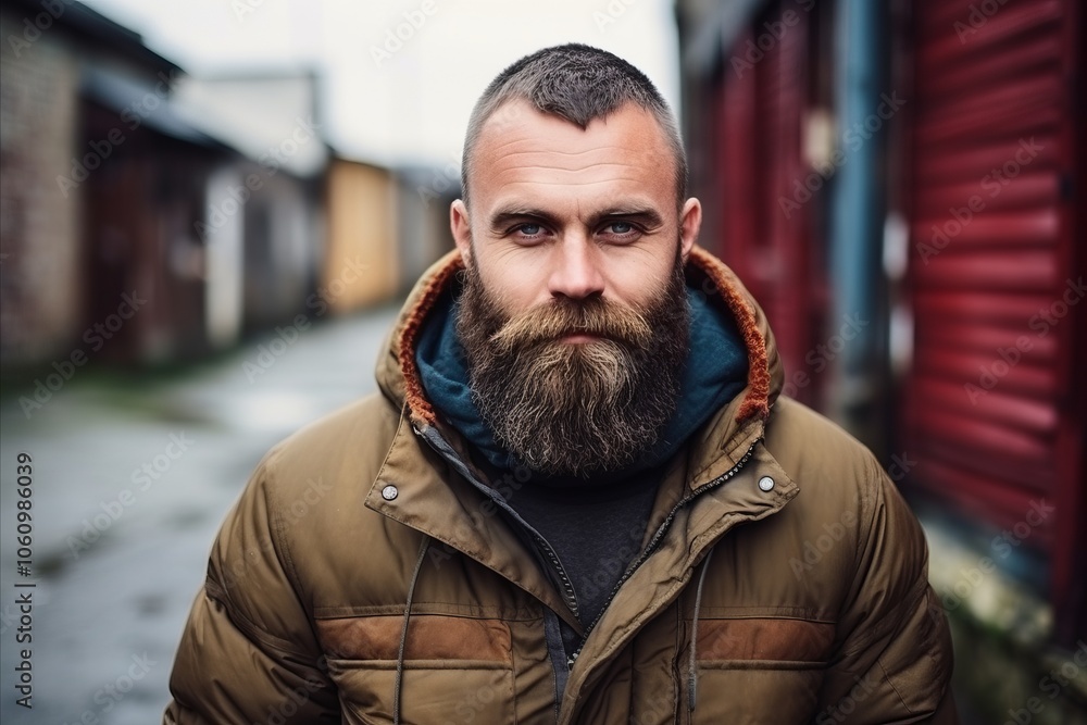 Portrait of a bearded man in the street. Men's beauty, fashion. Portrait of a bearded man in the street. Men's beauty, fashion.