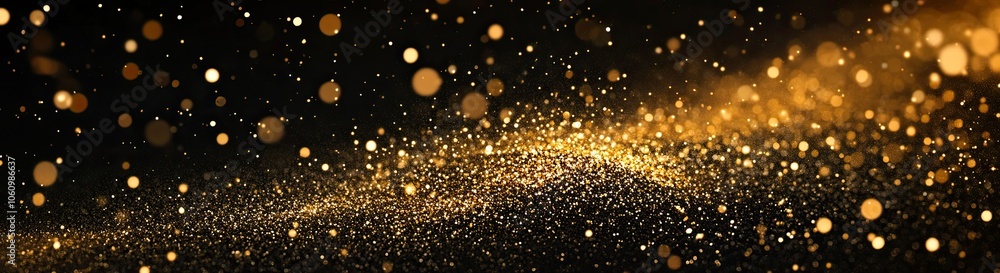 A small amount of golden glitter falling on a black background A small amount of golden glitter falling on a black background