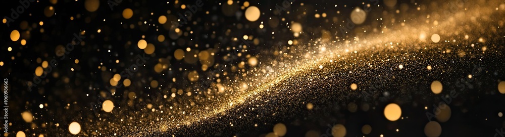 A small amount of golden glitter falling on a black background A small amount of golden glitter falling on a black background