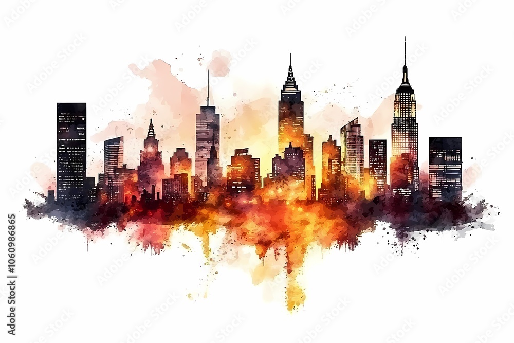 Urban Skyline at Sunset with Vibrant City Lights Urban Skyline at Sunset with Vibrant City Lights