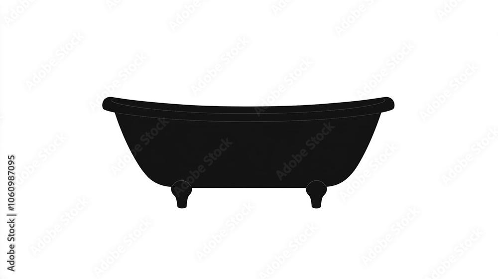 Black Bathtub Silhouette on White Background Bathroom Design Element Black Bathtub Silhouette on White Background Bathroom Design Element