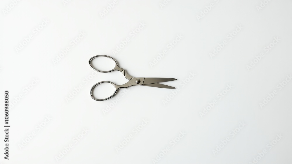 Simple steel scissors with round handles, ideal for detailed cutting. Everyday things for personal care. Simple steel scissors with round handles, ideal for detailed cutting. Everyday things for personal care.
