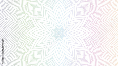 Round mandala on dreamy peach fuzz gradient background. Translucent mesh pattern in the form of a mandala. Mandala with floral patterns. Pastel Yoga template. Gradient background with round mandala.