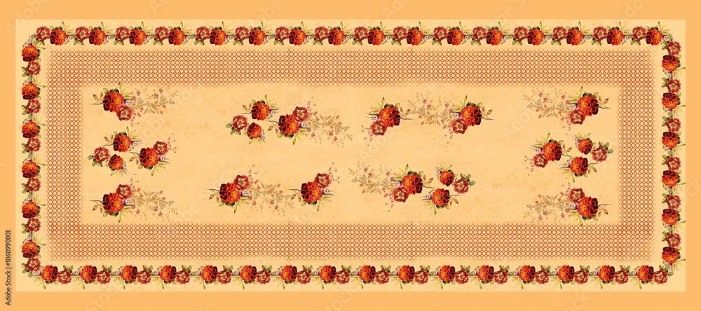 Digital duppta with amzanig flower with digital lace border and flower,Indian Floral and Textile Background Digital duppta with amzanig flower with digital lace border and flower,Indian Floral and Textile Background