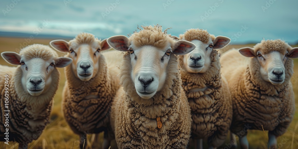 Obraz premium Curious sheep in close formation