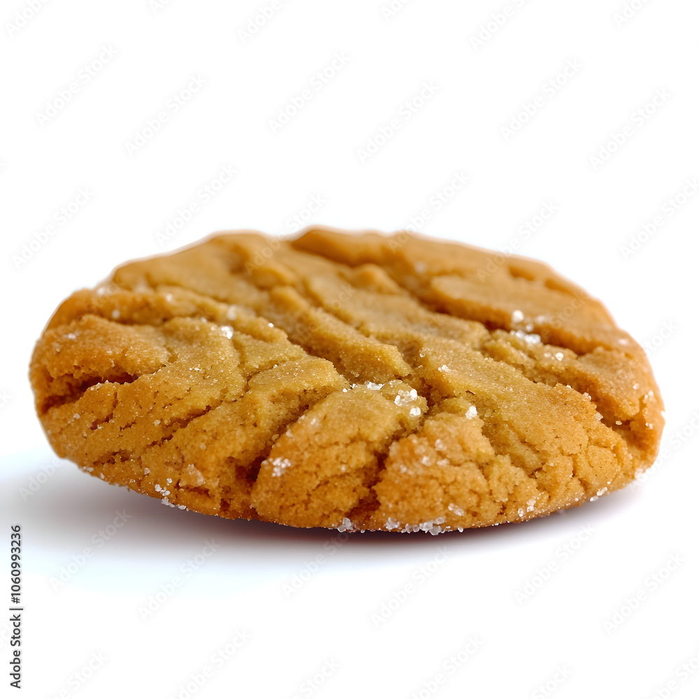 Golden brown peanut butter cookie resting on a white surface shows a classic crisscross pattern, highlighting fresh baked texture and taste Golden brown peanut butter cookie resting on a white surface shows a classic crisscross pattern, highlighting fresh baked texture and taste