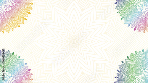 Round mandala on dreamy peach fuzz gradient background. Translucent mesh pattern in the form of a mandala. Mandala with floral patterns. Pastel Yoga template. Gradient background with round mandala.