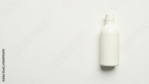 Plain white bottle with a cap, standing on a minimalist background, representing simplicity and modernity in everyday items