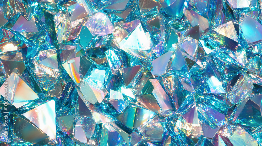 Iridescent crystal shards with reflective hues and textures in close up Iridescent crystal shards with reflective hues and textures in close up