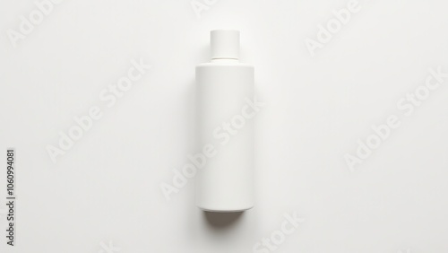 Plain white bottle with a cap, standing on a minimalist background, representing simplicity and modernity in everyday items