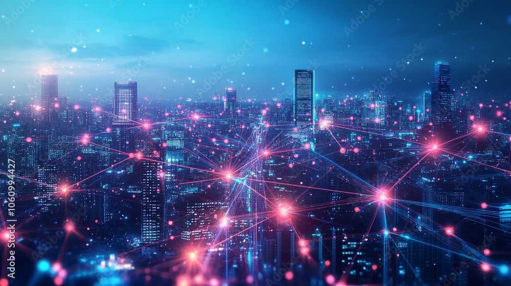 Cityscape with Network Connections Urban Technology Futuristic City Smart City Digital Cityscape with Network Connections Urban Technology Futuristic City Smart City Digital