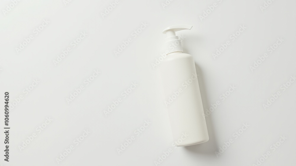 Plain white bottle with a cap, standing on a minimalist background, representing simplicity and modernity in everyday items Plain white bottle with a cap, standing on a minimalist background, representing simplicity and modernity in everyday items