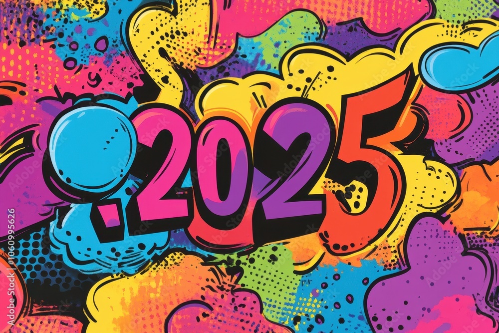 Colorful artistic representation of the year 2025 with vibrant abstract shapes and patterns Colorful artistic representation of the year 2025 with vibrant abstract shapes and patterns