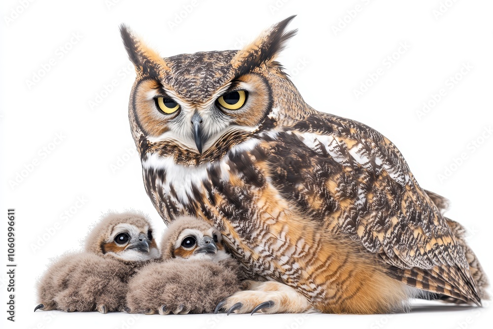 Great Horned Owl Mother Bird Feeding Her Chick, showcasing the bond of motherhood and the cycle of life. The image captures the watchful gaze of the mother owl as she cares for her young. Great Horned Owl Mother Bird Feeding Her Chick, showcasing the bond of motherhood and the cycle of life. The image captures the watchful gaze of the mother owl as she cares for her young.