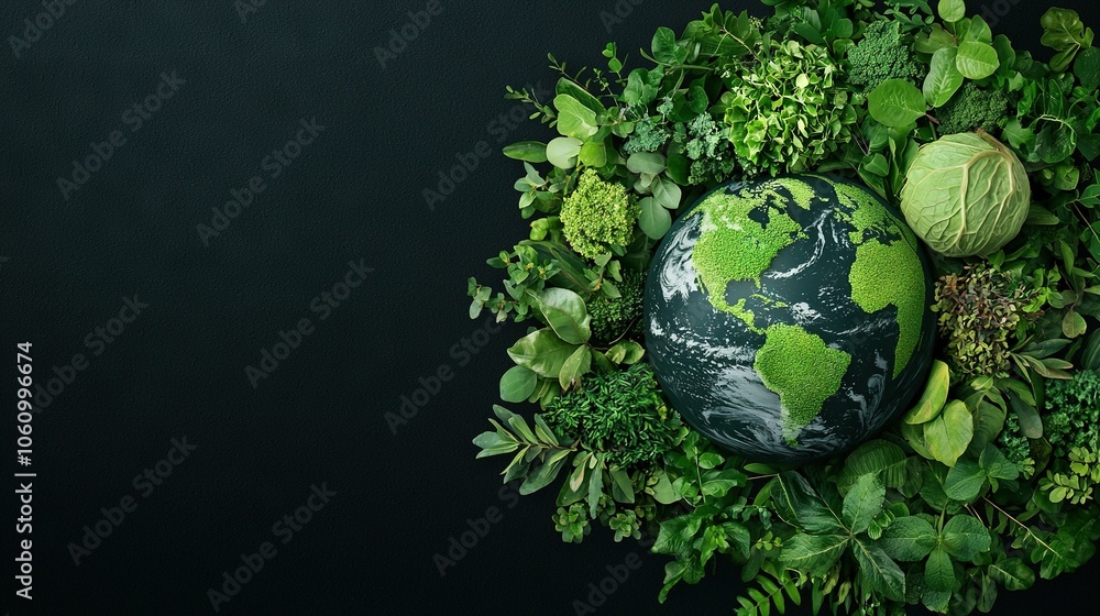 A stunning photo of Earth encircled by lush greenery against a dark backdrop, providing ample room for text or graphic overlays A stunning photo of Earth encircled by lush greenery against a dark backdrop, providing ample room for text or graphic overlays
