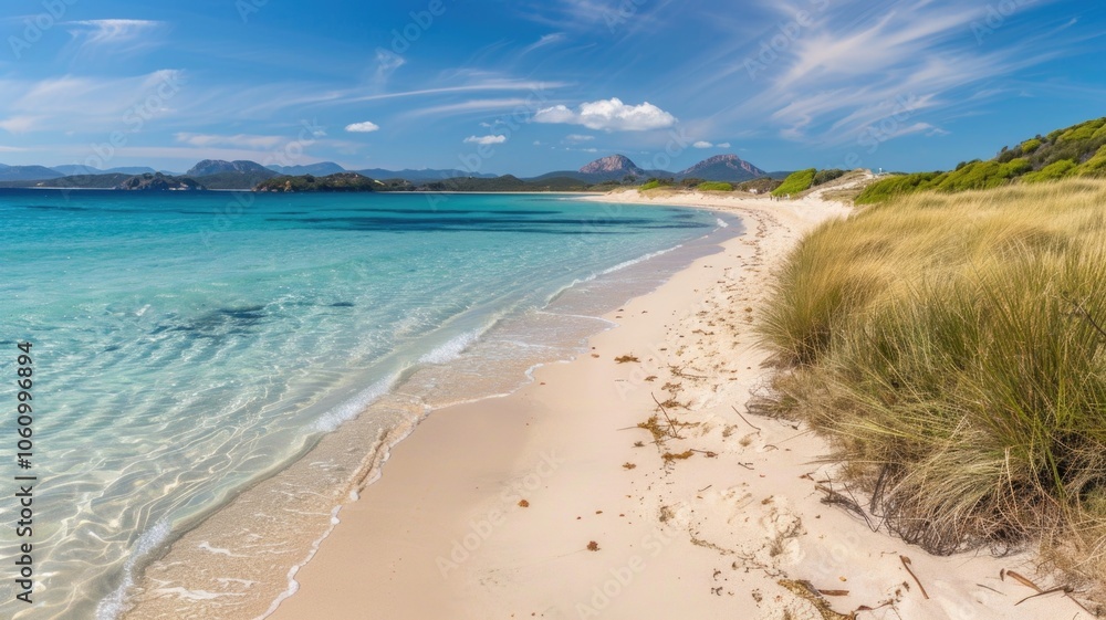 Obraz premium Serene coastal landscape with turquoise water and sandy beach