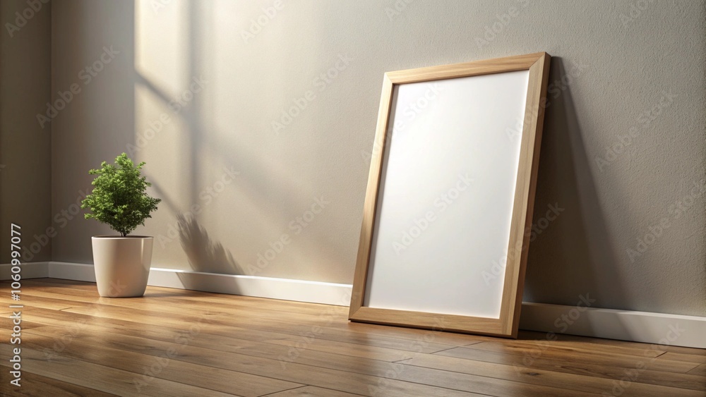 Frame mockup close up standing on the floor, 3d render Frame mockup close up standing on the floor, 3d render
