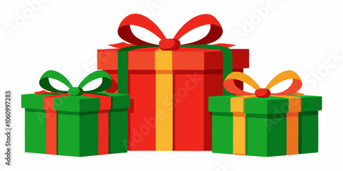 Holiday Gift Boxes with Red and golden Wrapping on white background 