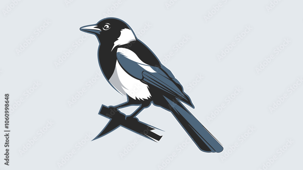 Fototapeta premium Elegant Magpie Illustration on a Simple Branch 