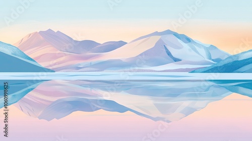 Snowy Mountains Reflect in Icy Lake