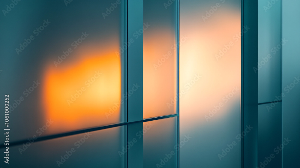 Fototapeta premium Abstract Glass Panel with Warm Light Reflection Modern Architecture Background