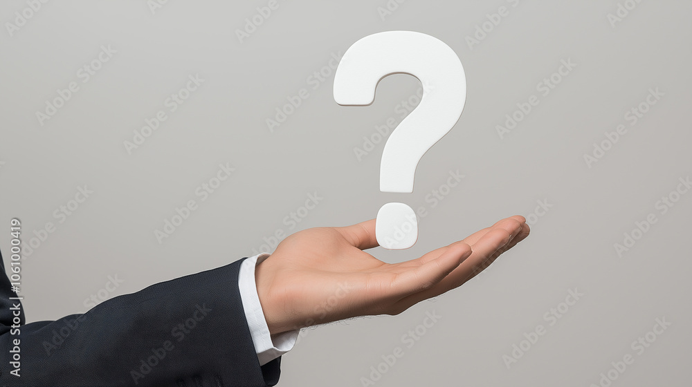 Hand holding question mark, symbolizing uncertainty, inquiry, or curiosity in business and life, minimalistic concept Hand holding question mark, symbolizing uncertainty, inquiry, or curiosity in business and life, minimalistic concept