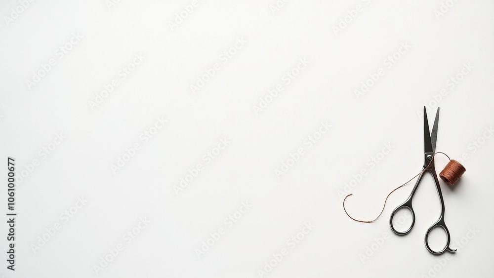 Everyday things concept: scissors and thread isolated on a simple background, symbolizing crafting and practicality. Everyday things concept: scissors and thread isolated on a simple background, symbolizing crafting and practicality.