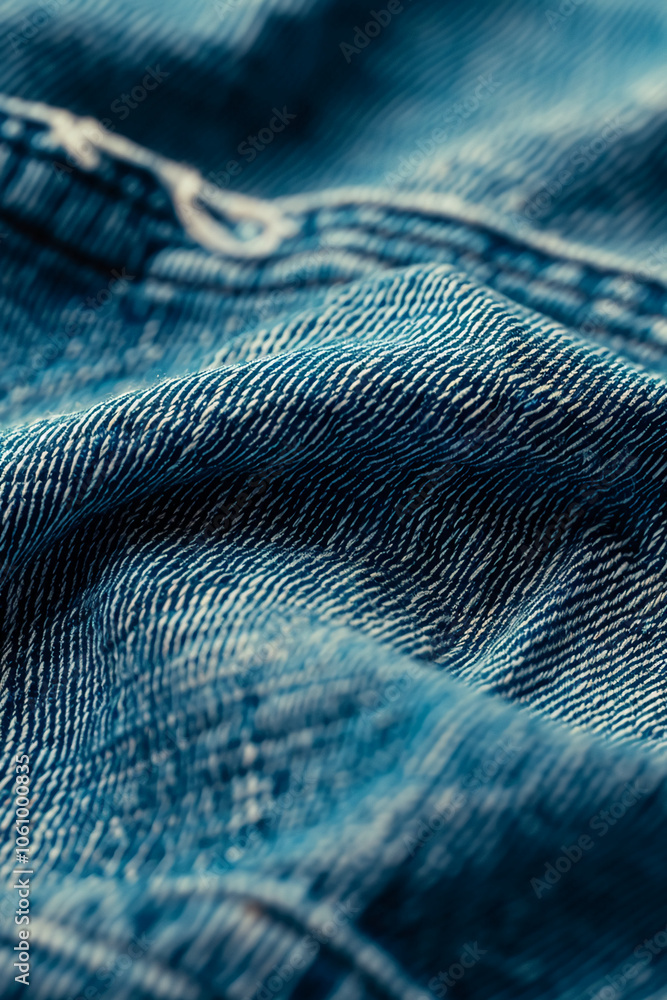 A close-up of blue denim fabric with a textured weave A close-up of blue denim fabric with a textured weave