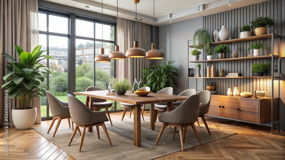 Home mock up, cozy modern dining room interior background, 3d render Home mock up, cozy modern dining room interior background, 3d render