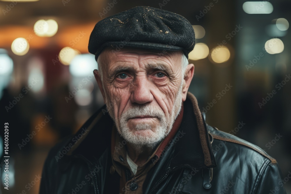 Portrait of an old man with gray beard and cap on the street. Portrait of an old man with gray beard and cap on the street.