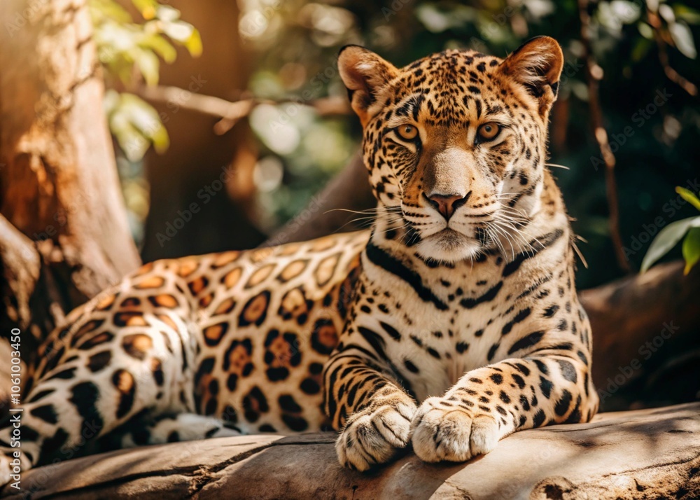 Obraz premium Wild leopard. A predatory animal, a dangerous predator in the natural environment.