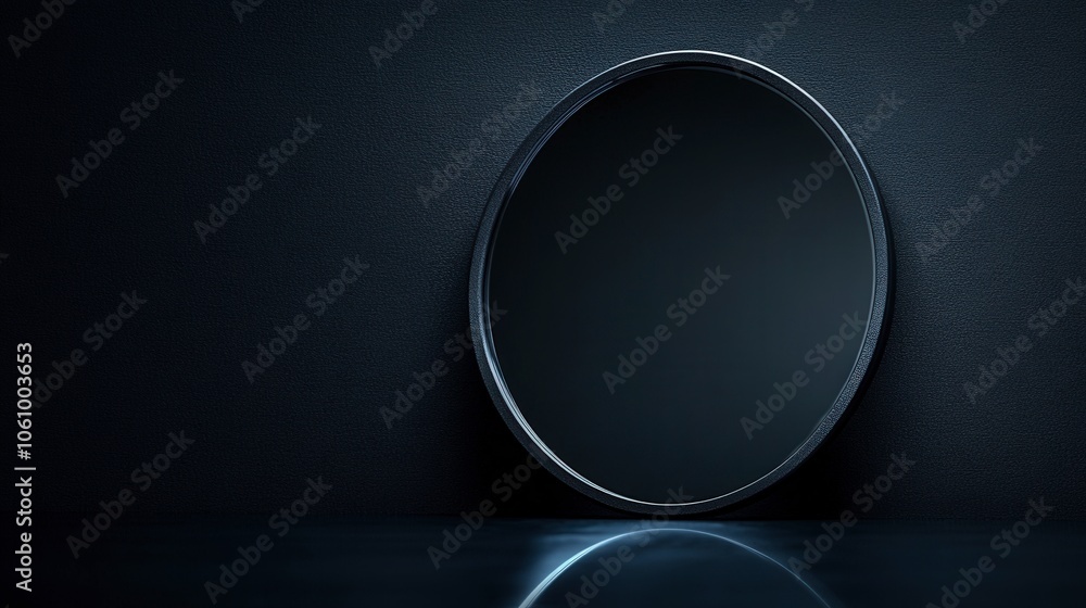 Elegant Black Studio Setting with Mirror Reflection Elegant Black Studio Setting with Mirror Reflection