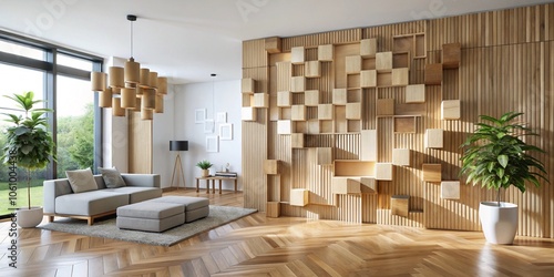 Wooden wall with planks texture, stylish room design