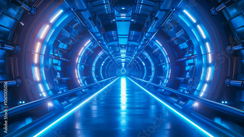 Journey through a futuristic corridor, where neon pulses guide the path to the unknown.