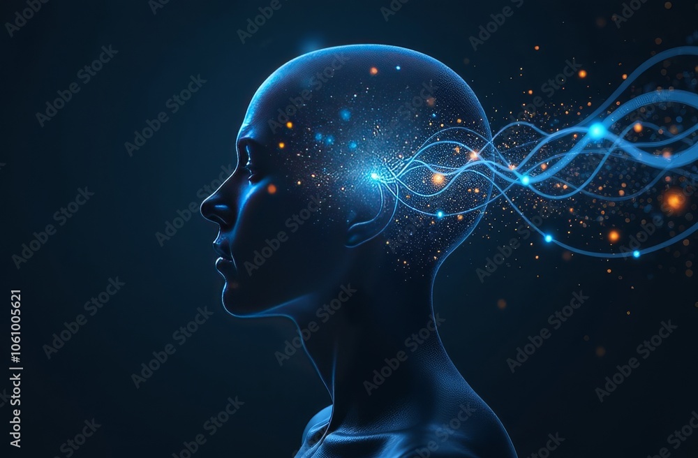 Obraz premium Brain radiation, thought power, mind vibrations, brain waves. energy practices, ideas, meditations. state of mind concept, copy space