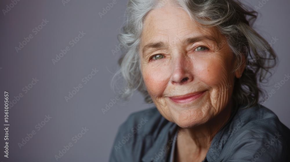 Portrait of a Senior Woman with a Gentle Smile on Lavender Background Portrait of a Senior Woman with a Gentle Smile on Lavender Background