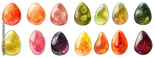 Gummy candy jelly fruit isolated gum background red marmalade white. Sweet candy jelly green gummy vitamin sugar bear worm colorful kids yellow top view chewy macro cut set supplement fruity sour photo