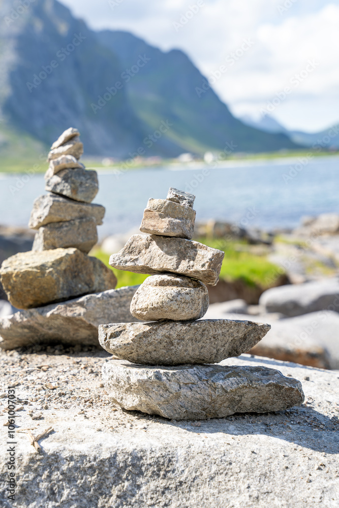 Stack of stones in Lofoten islands, Norway Stack of stones in Lofoten islands, Norway