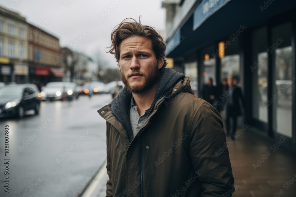 Portrait of handsome young man with stylish hairstyle in the city Portrait of handsome young man with stylish hairstyle in the city