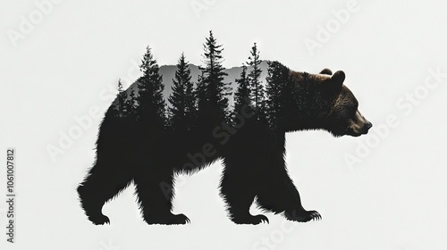   A majestic bear perched atop towering trees, gazing out upon the vast sky
