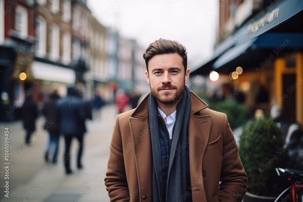 Portrait of handsome young man in a coat on a city street Portrait of handsome young man in a coat on a city street