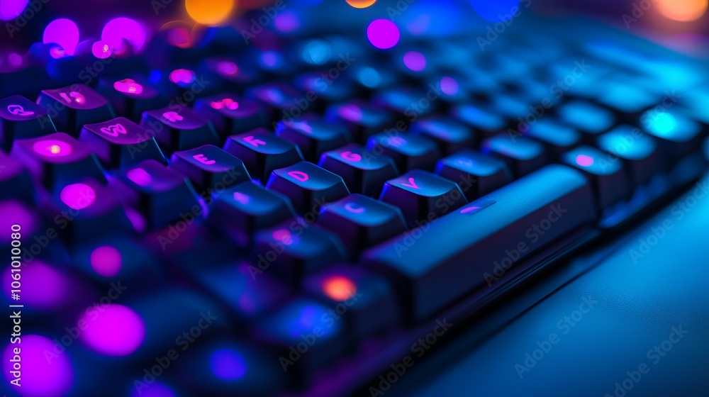 Colorful Gaming Keyboard with Bokeh Effect. AI generated illustration Colorful Gaming Keyboard with Bokeh Effect. AI generated illustration