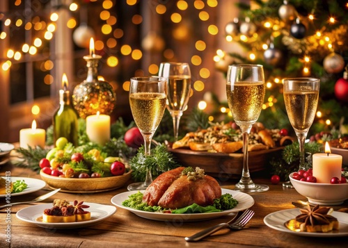 New Year's Eve Dinner Serving, festive family table.