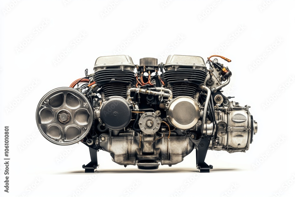 A close-up shot of a powerful inline-six motorcycle engine, showcasing its intricate design and mechanical beauty. This powerful engine is a testament to engineering excellence, delivering smooth powe A close-up shot of a powerful inline-six motorcycle engine, showcasing its intricate design and mechanical beauty. This powerful engine is a testament to engineering excellence, delivering smooth powe